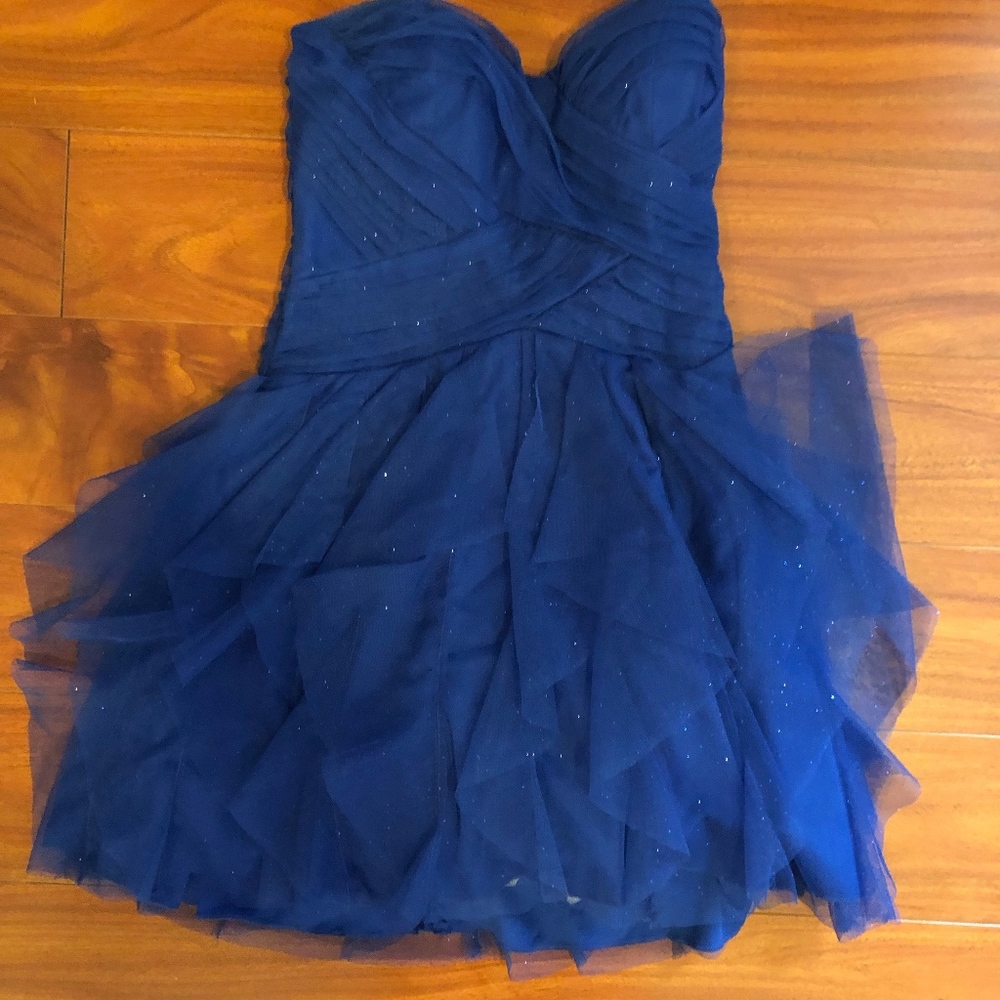 Sparkly blue dress, semi-formal, ruffled.